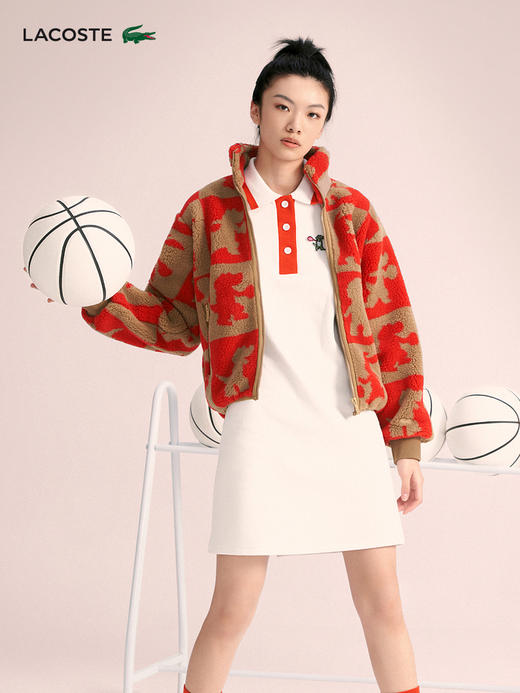 【海南专供价】Lacoste法国鳄鱼女装学院风卡通logo拼色长袖Polo领连衣裙EF7405-98 商品图1