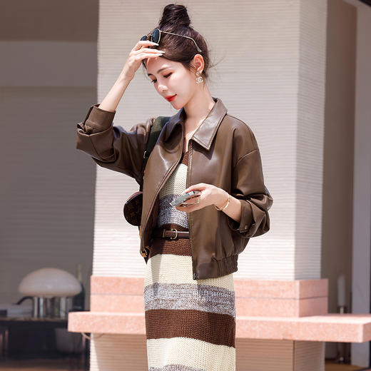 时尚百搭，新款秋装机车皮甲针织长裙套装HR-YJLY8035 商品图4