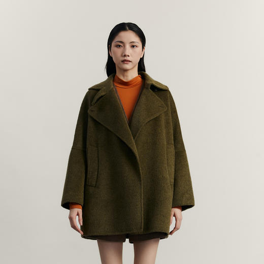谜底A型中长款呢子大衣女士2023冬季新品简约宽松羊毛呢234GD1452 商品图0