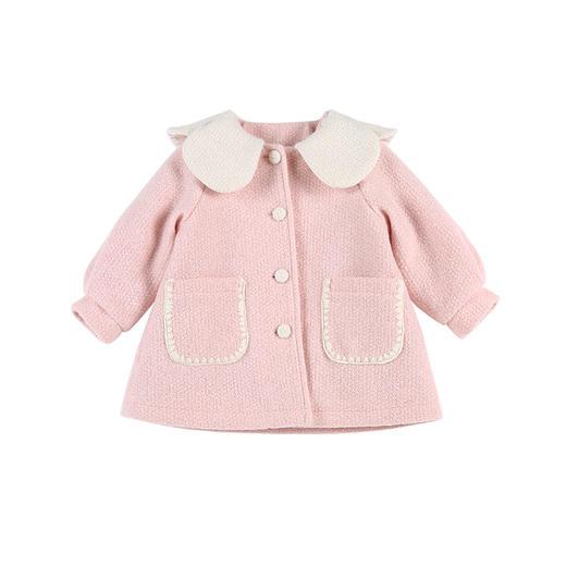 笛莎Deesha 童装女童呢大衣2023冬季新款甜美复古撞色大衣 商品图4