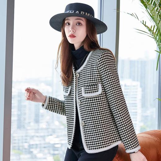 娜璐多 法式设计感小香风外套女2023秋季新款气质名媛编织粗花呢格子外套 商品图3