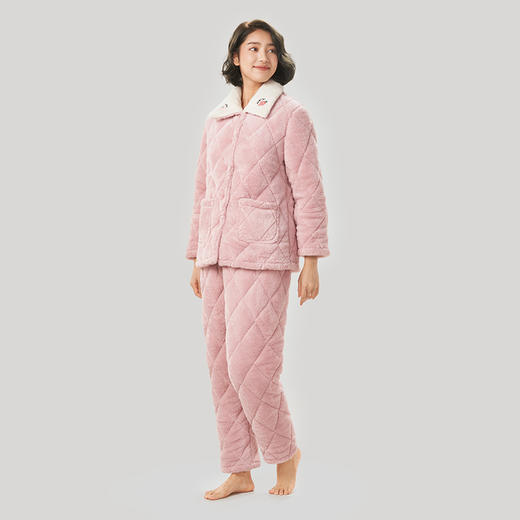 都市丽人法兰绒夹棉女士加厚款长袖长裤类家居服套装LH30C6 商品图1