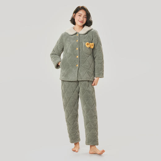 都市丽人法兰绒夹棉女士加厚款长袖长裤类家居服套装LH31F2 商品图1