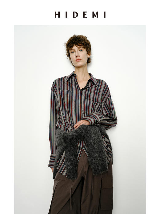 HIDEMI 色织条纹极简口袋廓形衬衫 商品图9