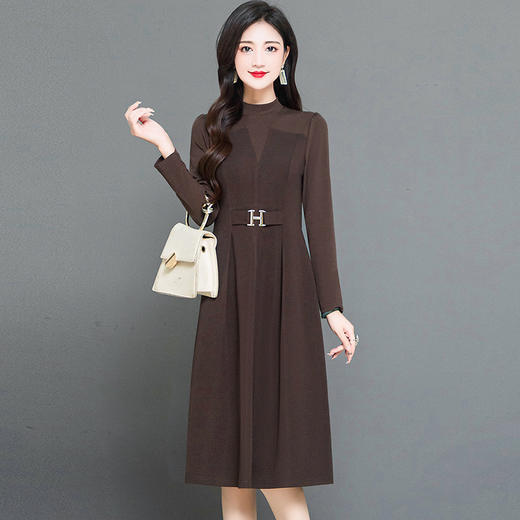 QYM 238018-Y针织连衣裙拼接中长裙时尚弹力A字裙 商品图0