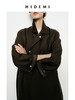HIDEMI 极简不对称设计感撞钉深棕绿条纹卷边精纺羊毛廓形风衣 商品缩略图5