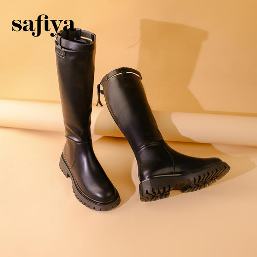 Safiya/索菲娅2023秋冬粗跟直筒不过膝高跟英伦骑士靴 SF34117127 商品图3