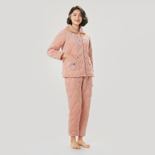 都市丽人法兰绒夹棉女士加厚款长袖长裤类家居服套装LH31F3 商品图2