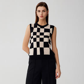 【无袖方格羊绒背心】羊绒世家23年秋冬新品女士100%山羊绒内搭毛衣