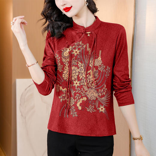 民族风定位花上衣，棉质减龄复古盘扣打底衫KQL-B08N8197 商品图2