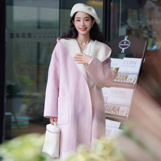 【暖冬内购】两三事 风的温柔 秋冬新款简约两面穿毛呢外套女宽松呢大衣 商品图3