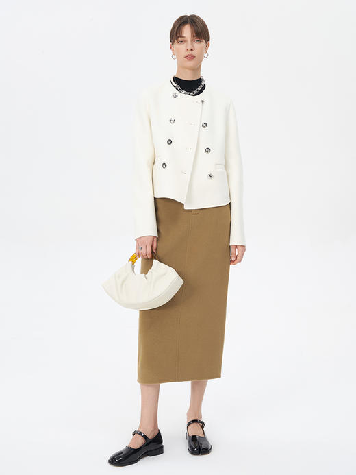 Self Who驼色羊毛双面呢半身裙女秋冬高级感小个子高腰显瘦直筒裙 商品图1