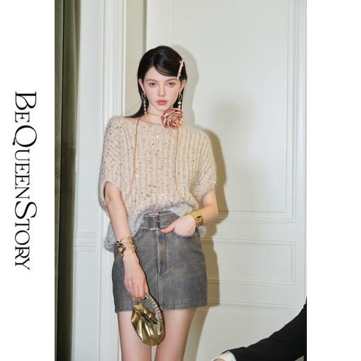 BeQueenStory【胶卷记忆】复古做旧牛皮酷辣包臀裙时尚修身百搭短裙 商品图2