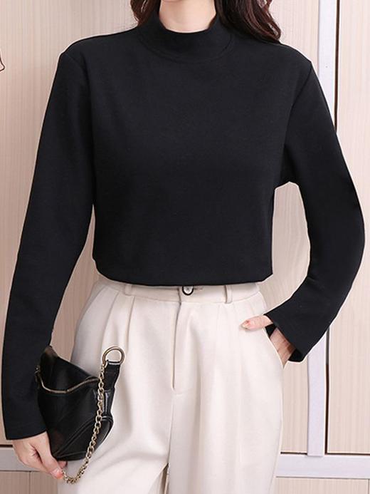 【热卖爆款，不容错过！】韩国东大门半高领打底衫女加绒加厚秋冬高品质修身长袖T恤女上衣lmzb 商品图1