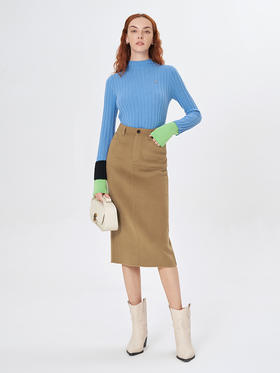 Self Who驼色羊毛双面呢半身裙女秋冬高级感小个子高腰显瘦直筒裙