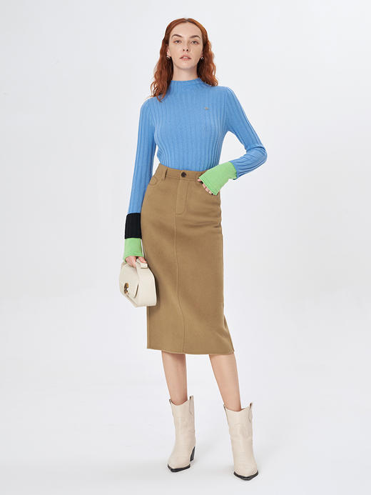 Self Who驼色羊毛双面呢半身裙女秋冬高级感小个子高腰显瘦直筒裙 商品图0