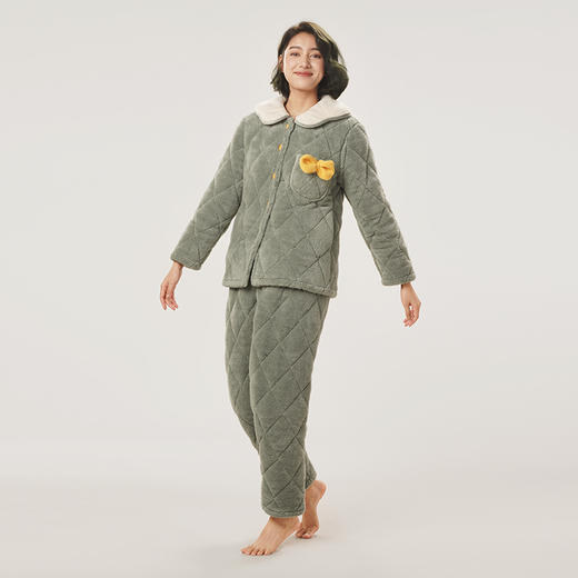 都市丽人法兰绒夹棉女士加厚款长袖长裤类家居服套装LH31F2 商品图2