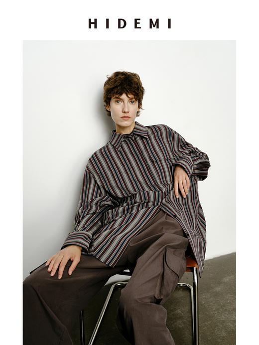 HIDEMI 色织条纹极简口袋廓形衬衫 商品图12