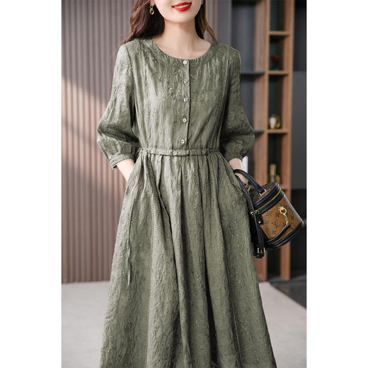 【现货7天发货】高端气质刺绣苎麻连衣裙女2023夏季新款灯笼袖高腰显瘦中长裙 商品图0
