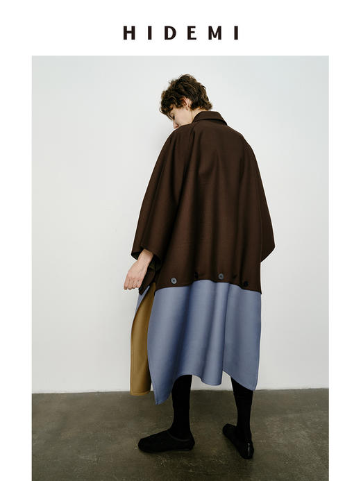 HIDEMI 极简设计感加厚复合可拆卸纽扣多种正反面多种穿法廓形大斗篷式风衣大衣 商品图3