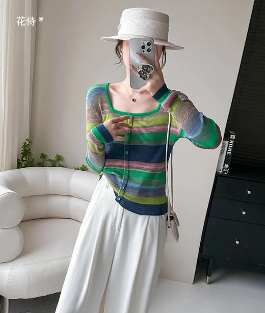 【花侍·彩虹羊毛针织衫】百搭单品亲肤有弹性，穿着零负担，手感软糯细腻 商品图3