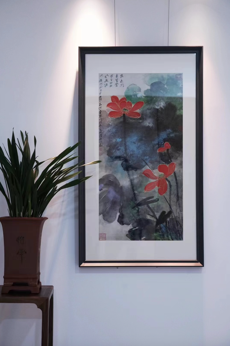 张大千原章艺术版画「泼彩红荷」 43*85cm/3.29平尺