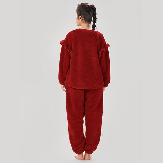 都市丽人生活家居女士睡衣米粒绒厚款长袖长裤类家居服套装新年本命年红品LH32L7 商品图2
