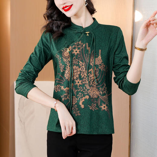 民族风定位花上衣，棉质减龄复古盘扣打底衫KQL-B08N8197 商品图3