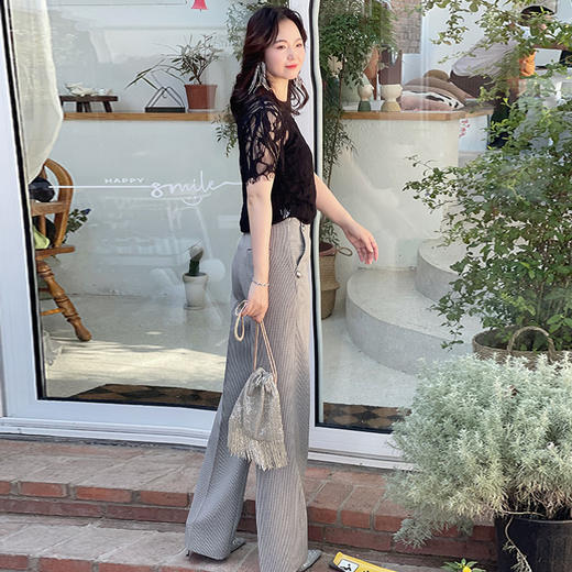 ST.SANLI【定制系列】经典剪裁黑白格直筒长裤GA123C01 商品图1