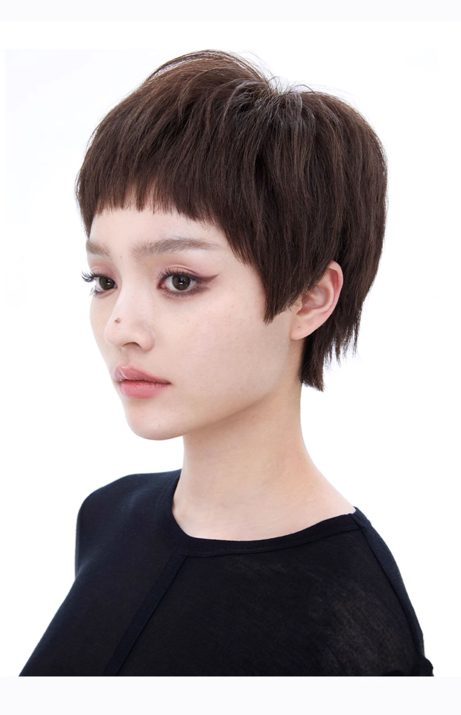 瑞贝卡假发女眉上刘海纹理短发全真发全手织蓬松自然时尚头套