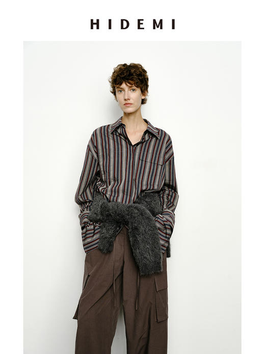 HIDEMI 色织条纹极简口袋廓形衬衫 商品图5