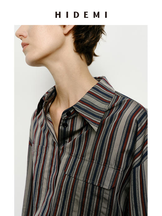 HIDEMI 色织条纹极简口袋廓形衬衫 商品图6