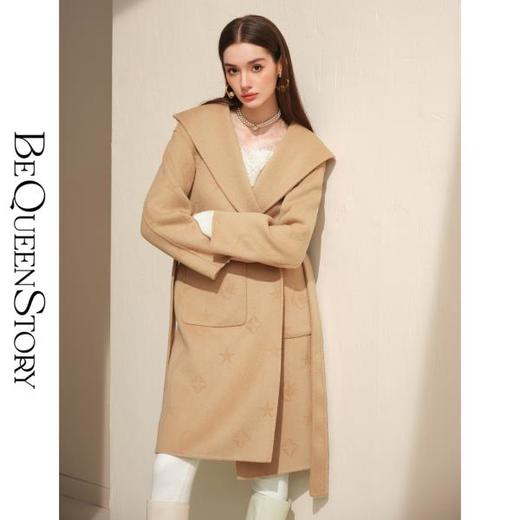 【年终福利，不退不换】【星月神话】气质连帽刻花羊毛双面毛呢外套配本布腰带 商品图5