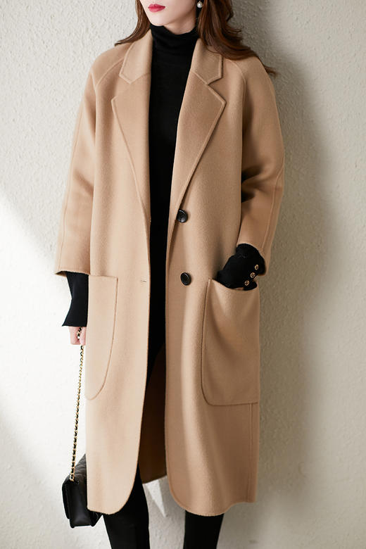 【秋季新款】中长款双面呢大衣女2023秋季新款宽松韩版直筒过膝毛呢子外套 商品图5