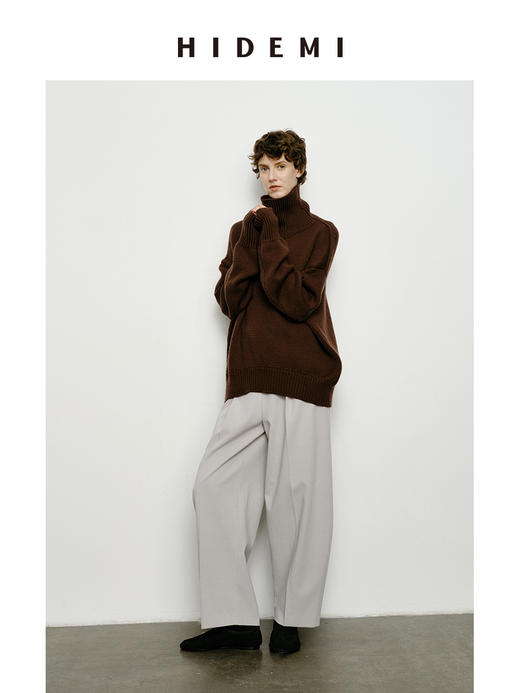 HIDEMI 美利奴羊毛经典极简大廓形粗针高领大毛衣 乌木棕/藏蓝色/白色 商品图7