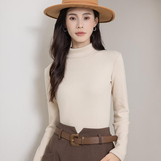 秋冬加绒打底衫女软绵绵双面暖绒半高领打底衫百搭修身上衣加厚 商品图6