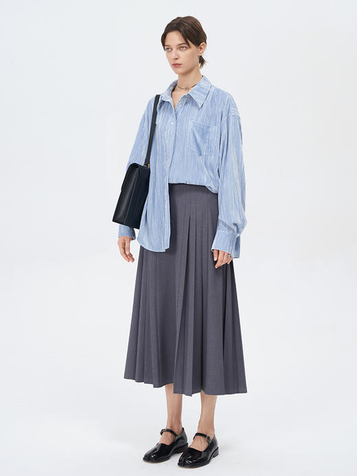 Self Who短纤包覆纱半身裙女秋冬2023新款高级感高腰显瘦百褶裙子 商品图0