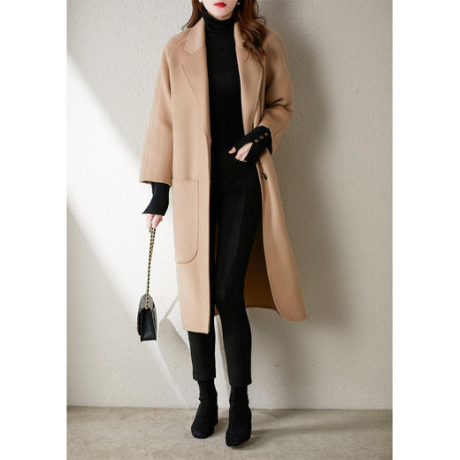 【秋季新款】中长款双面呢大衣女2023秋季新款宽松韩版直筒过膝毛呢子外套 商品图1