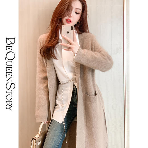 BeQueenStory【歌德情诗】韩版休闲百搭气质长款625g山羊绒针织外套 商品图4