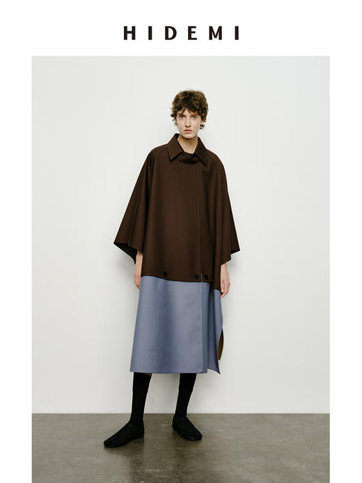HIDEMI 极简设计感加厚复合可拆卸纽扣多种正反面多种穿法廓形大斗篷式风衣大衣 商品图2