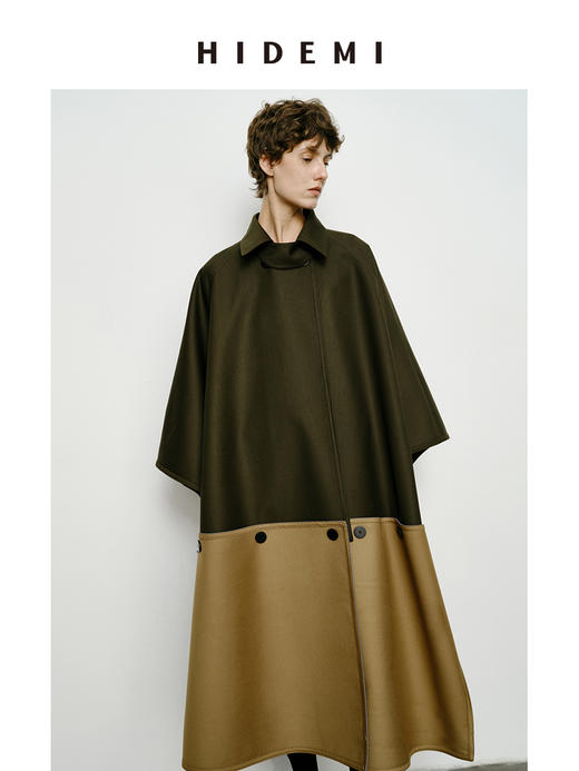 HIDEMI 极简设计感加厚复合可拆卸纽扣多种正反面多种穿法廓形大斗篷式风衣大衣 商品图7