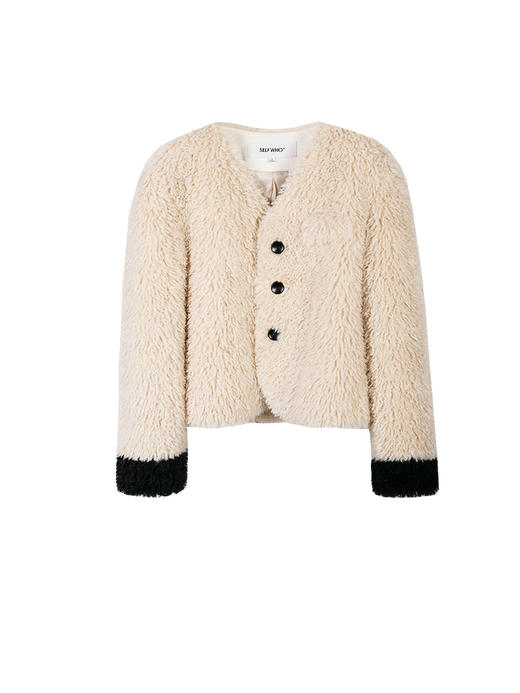 Self Who杏色环保皮草外套女冬2023新款洋气高级感小个子短款上衣 商品图3