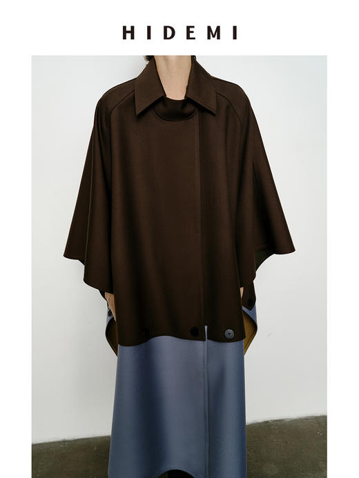 HIDEMI 极简设计感加厚复合可拆卸纽扣多种正反面多种穿法廓形大斗篷式风衣大衣 商品图5