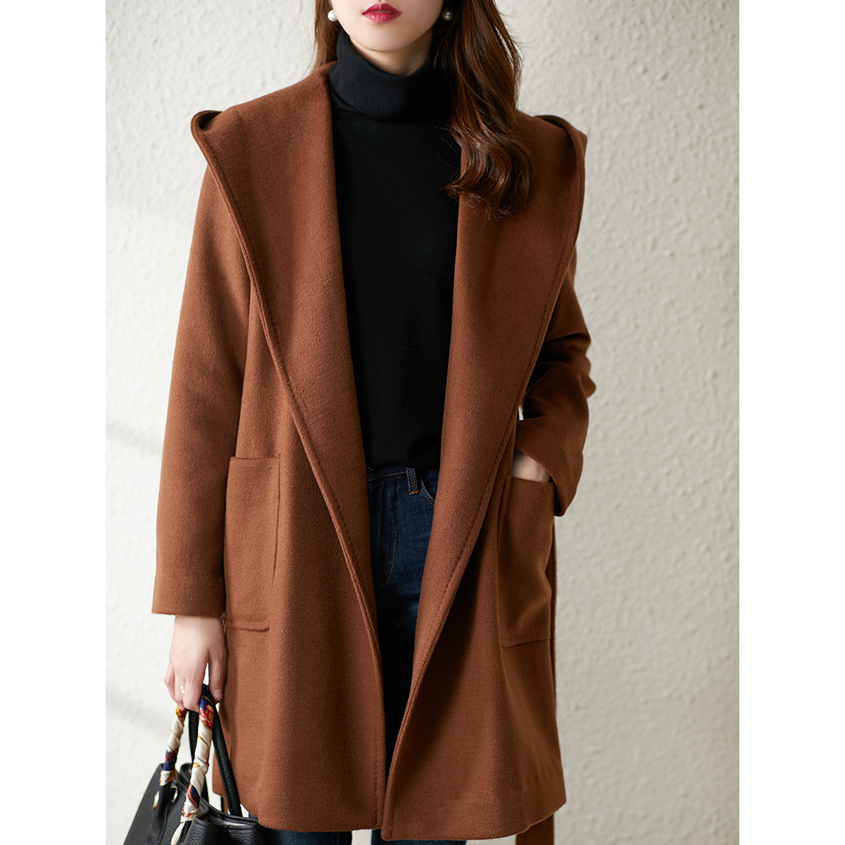 【秋季新款】加厚连帽羊毛大衣女2023秋冬季新款宽松显瘦洋气女士毛呢外套