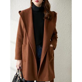 【秋季新款】加厚连帽羊毛大衣女2023秋冬季新款宽松显瘦洋气女士毛呢外套