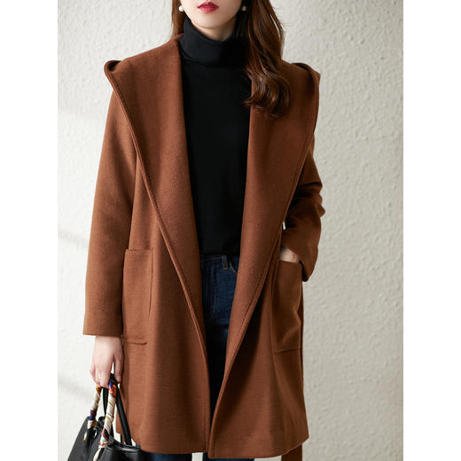 【秋季新款】加厚连帽羊毛大衣女2023秋冬季新款宽松显瘦洋气女士毛呢外套 商品图0