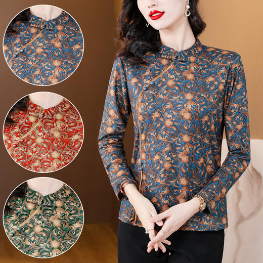 复古中国风，修身显瘦保暖碎花T恤KQL-B08N8212 商品图1