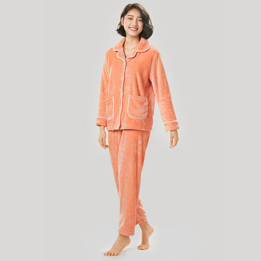 都市丽人生活家居女士睡衣双面法兰绒厚款长袖长裤类家居服套装新年本命年红品LH30C2 商品图1