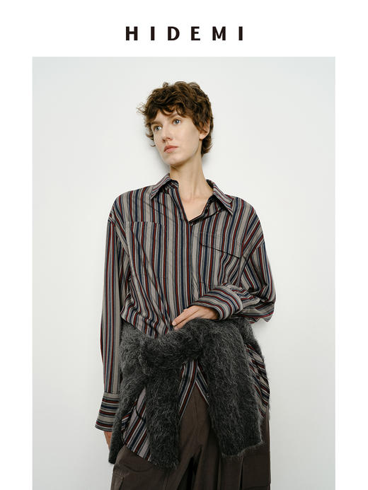 HIDEMI 色织条纹极简口袋廓形衬衫 商品图10
