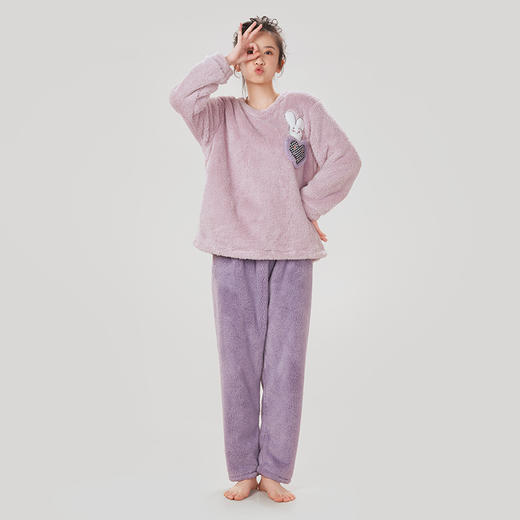 都市丽人生活家居女士睡衣双面法兰绒厚款长袖长裤类家居服套装LH32J4 商品图1